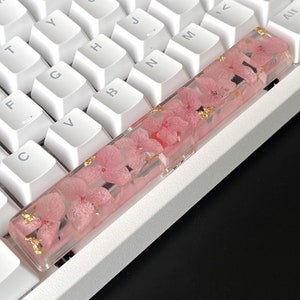 Artisan Resin Spacebar Keycap: Pink Flowers & Gold Leaf