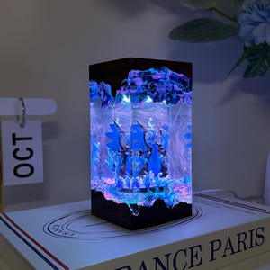 Lámpara de resina epoxi de Pokémon, luz nocturna de resina epoxi de Pokémon, lámpara de resina Mega Charizard X, regalos de Pokémon, luz nocturna de resina, decoración de Pokémon
