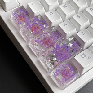 Purple flower keycap, Novelty keycap, Best Valentine's gift for her, Cute keycap set, Arrow keycap, WASD keycap, Spacebar keycap, Esc keycap