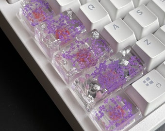 Purple Flower Resin Keycap: Novelty Artisan Keycap Set