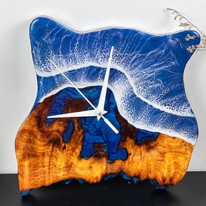 Burl Wood Resin Wall Clock: Handmade Ocean Art Home Decor