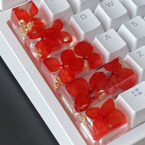 Red Floral Resin Artisan Keycap: Custom Cherry Profile