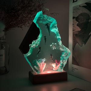 Luminária de resina para tubarão-martelo: luz noturna para tartaruga marinha e mergulhador