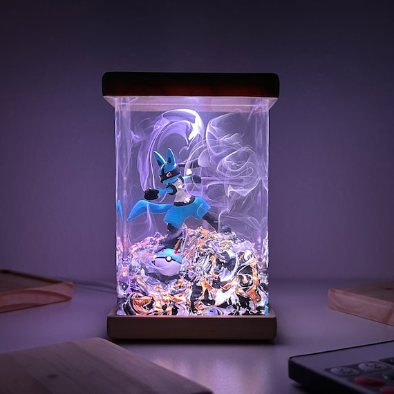 Custom resin lamp, lucario pokemon epoxy lamp, pokemon gift, pokemon birthday, epoxy night light, custom epoxy lamp, desk lamp