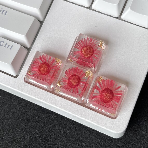 Artisan 樹脂キーキャップ: 花柄のスペースバー、ESC、WASD、Enter