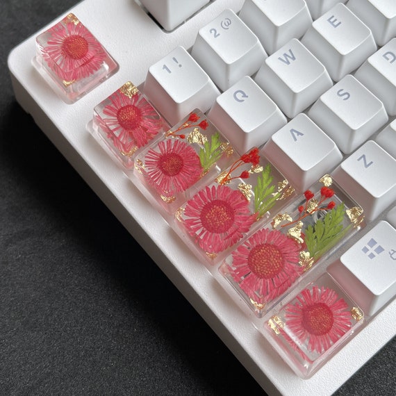 Artisan 樹脂キーキャップ: 花柄のスペースバー、ESC、WASD、Enter