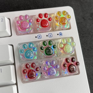 Rainbow cat paw pink keycaps, Cat paw keycaps, Cute keycap set, Anime keycaps, WASD keycap, Arrow keycap, Resin keycaps set, Backlit keycaps