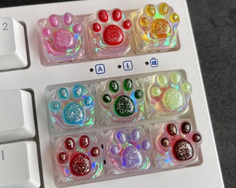 Rainbow Cat Paw Resin Tastenkappen: Anime Backlit WASD Keycap Set