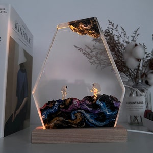 Interstellar resin lamp, handmade gift, epoxy lamp, galaxy resin night light, astronaut epoxy lamp, gift for him, christmas gifts, desk lamp