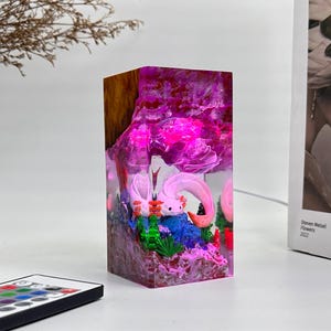 Axolotl resin lamp, resin wood lamp, resin wood night light, resin night light, custom resin lamp