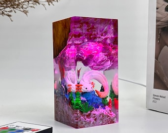 Axolotl-harslamp, harshouten lamp, harshouten nachtlampje, harskunstlamp, op maat gemaakt handgemaakt cadeau, harsnachtlampje, op maat gemaakte harslamp