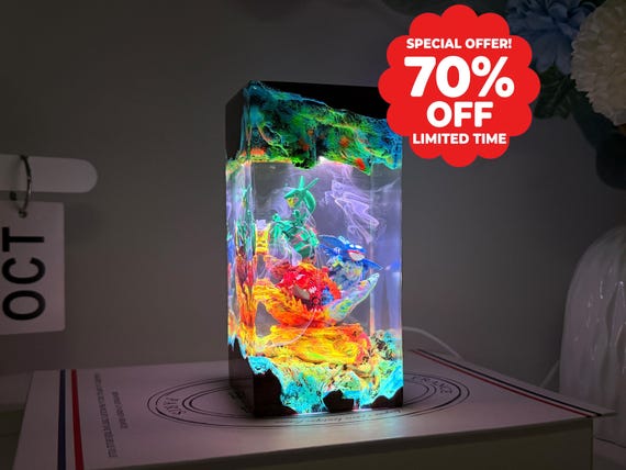 Pokemon epoxy lamp, pokemon resin lamp weather trio rayquaza kyogre groudon, pokemon gift