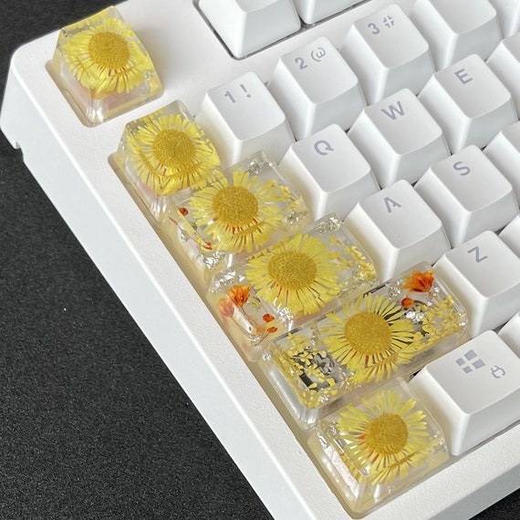 イエローフローラルアーティザンキーキャップ：カスタムCherry MX