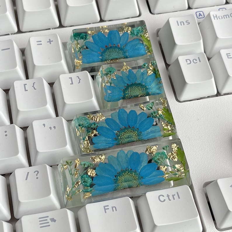 Floral Resin Spacebar Keycap: Blue Flower, Cherry Profile image 1