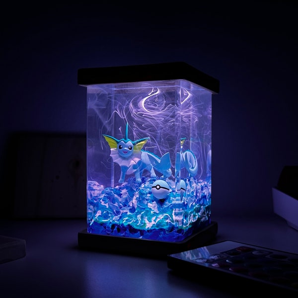 Pokemon gift, custom epoxy lamp, eevee evolution pokemon lamp, bedside lamp, vaporeon epoxy lamp, pokemon birthday, resin night light