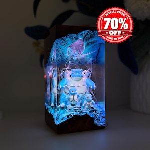 May include: A rectangular resin and wood lamp featuring a blue-toned diorama of three blue turtle-like creatures. The resin section glows with internal blue light, and a red circular badge in the corner displays the text 70% OFF LIMITED TIME.