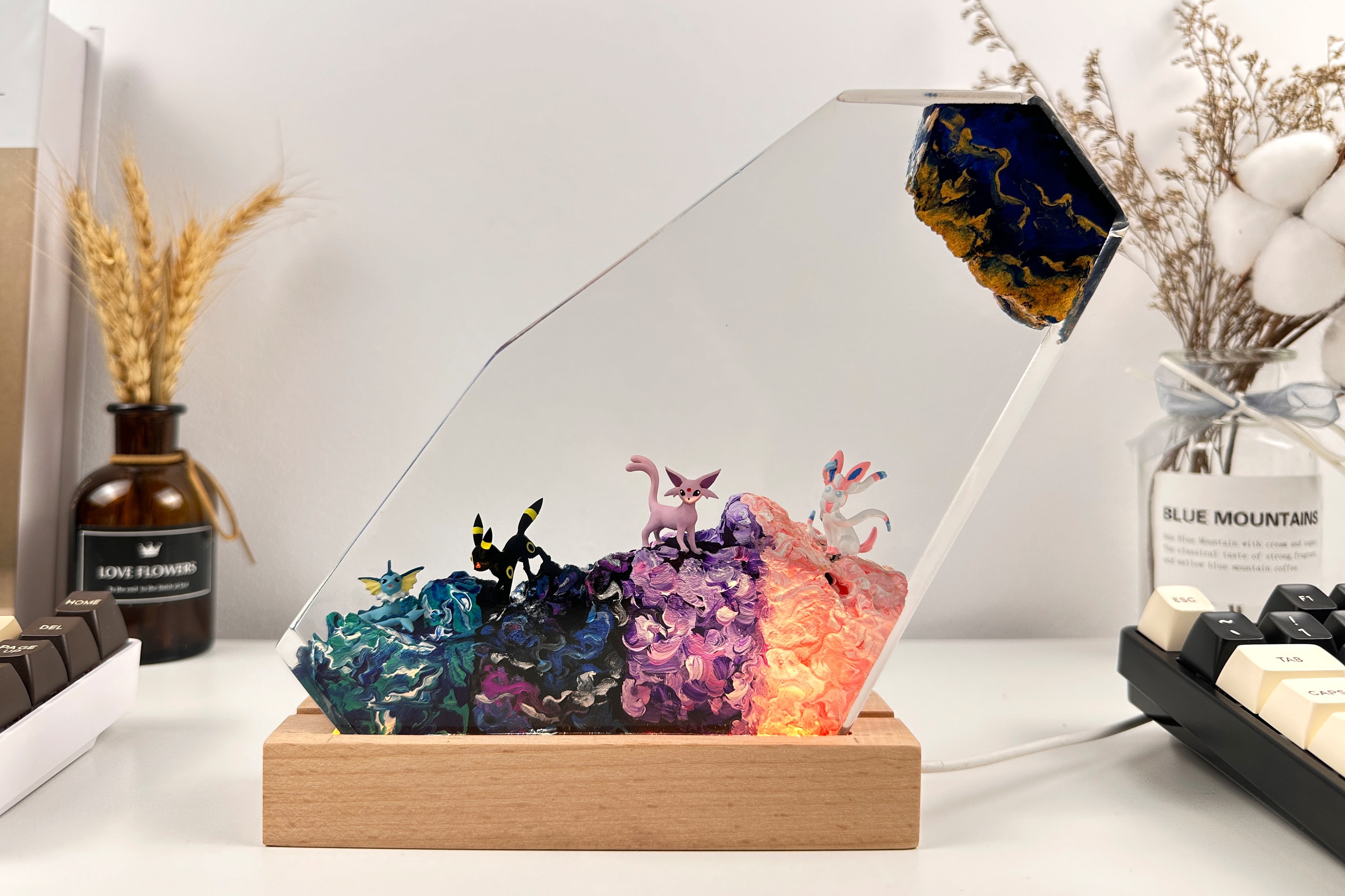 Resin lamp eevee evolution, pokemon gifts, custom night light, resin night light, resin lamp, epoxy lamp, epoxy resin lamp, pokemon birthday