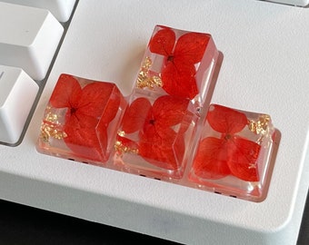 Red Floral Resin Keycap: Custom Keyboard Spacebar