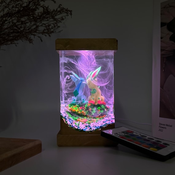 Glaceon leafeon resin lamp, pokemon epoxy lamp, pokemon gift, pokemon birthday, custom resin lamp, epoxy resin lamp