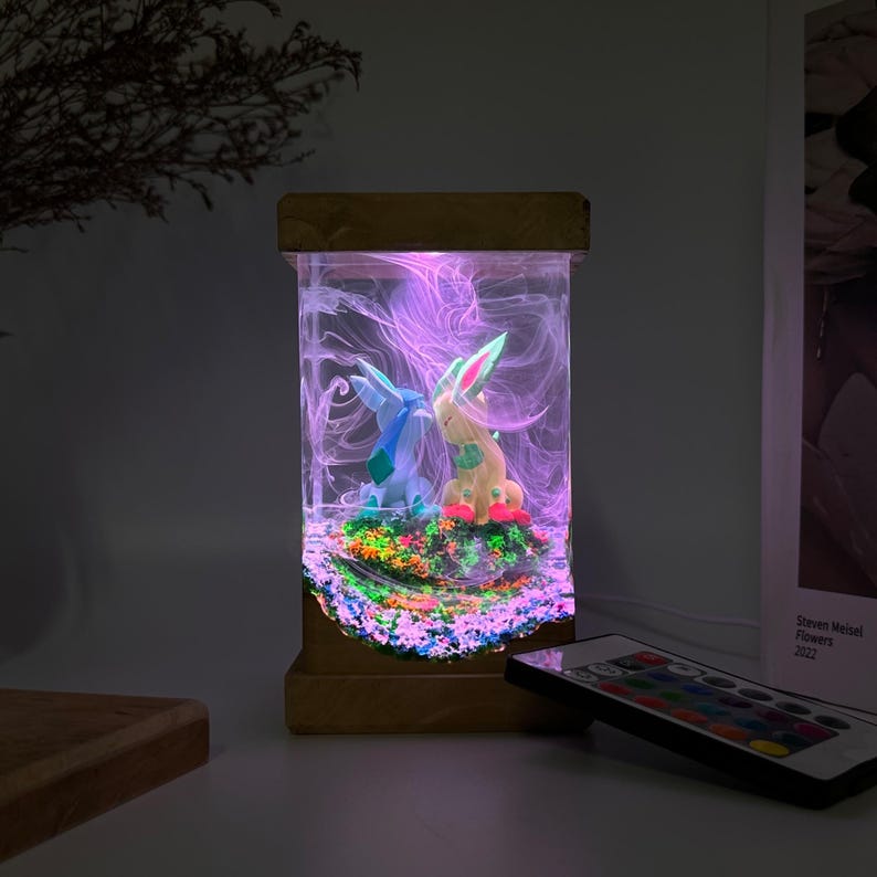 Glaceon leafeon resin lamp, pokemon epoxy lamp, pokemon gift, pokemon birthday, custom resin lamp, epoxy resin lamp image 1
