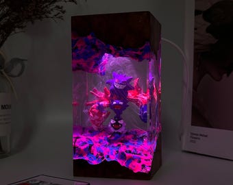 Custom resin night light, gengar evolution resin lamp, pokemon decor, custom night light, resin night light, epoxy night light, custom lamp