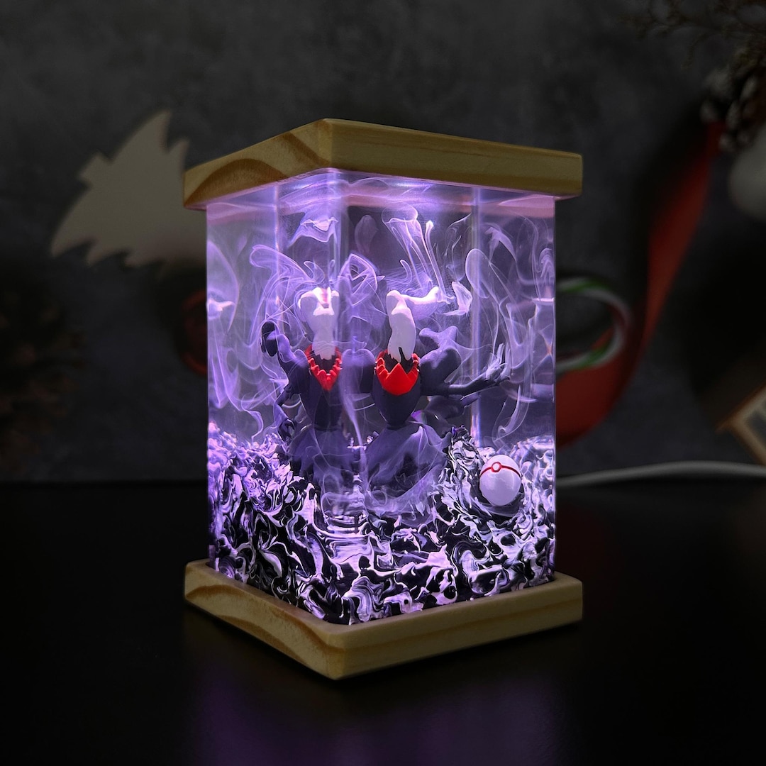 Epoxy lamp, darkrai pokemon lamp, pokemon gift, pokemon birthday, epoxy resin lamp, epoxy night light, custom epoxy lamp, bedside lamp - S: 2.4"*2.4"*3.6" inches