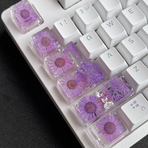 Flower purple spacebar, Purple keycap, Valorant keycap, Custom spacebar, Arrow keycaps, Resin keycap, Cute keycap, Custom keycap, Esc keycap