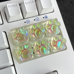 Rainbow cat paw keycap, Cute keycaps, WASD keycap set, Arrow keycaps set, Green keycap, Esc Keycap, Resin keycap, Keycaps set, Custom keycap