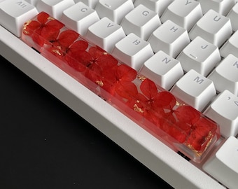 Red Floral Resin Artisan Spacebar - Custom Mechanical Keycap