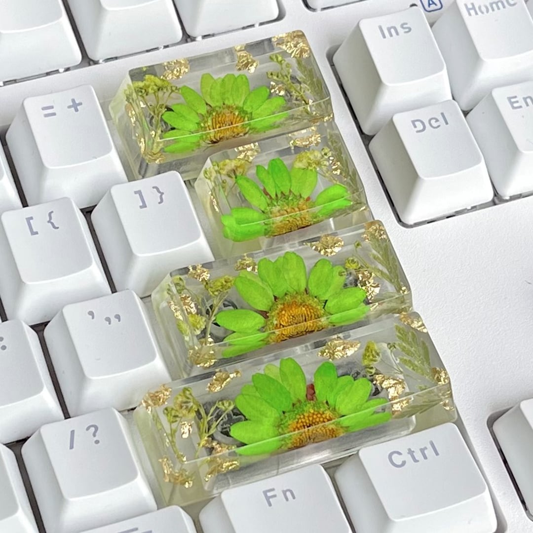 Botanical Resin Keycap: Green Flower, Transparent Cherry Keycaps - Etsy
