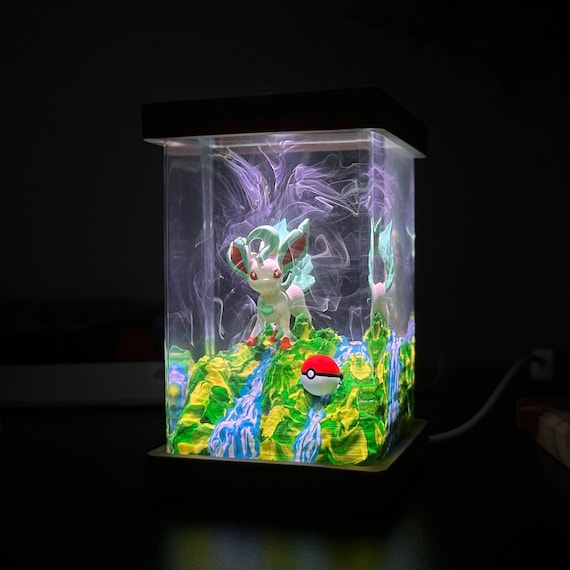 Custom resin lamp leafeon, pokemon gift, custom epoxy lamp, pokemon birthday, eevee evolution pokemon lamp, epoxy night light
