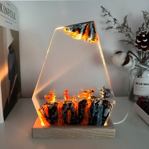 Lampe époxy Salamèche, lampe pokemon charizard, lampe en résine, cadeaux pokemon, lampe personnalisée, déco pokemon, veilleuse en résine personnalisée