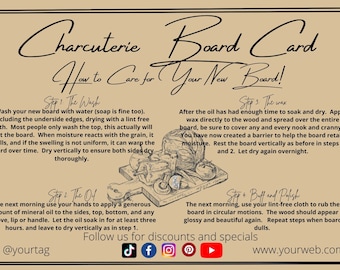 Editable Charcuterie Board Care Card | Canva Template