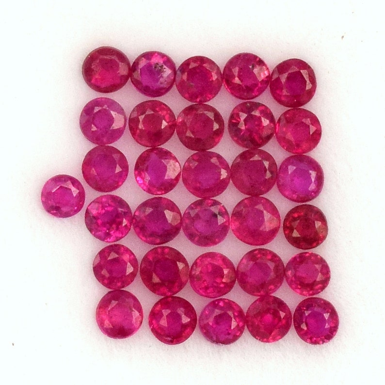 1.40 Carat Natural Ruby Faceted Round Cut 1.5mm x 1.5mm Calibrated Lots 31 Pcs Red Pink Shade Loose Gemstones For Jewelry