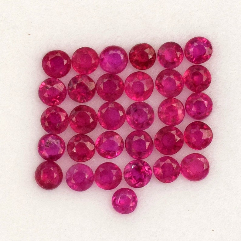 1.40 Carat Natural Ruby Faceted Round Cut 1.5mm x 1.5mm Calibrated Lots 31 Pcs Red Pink Shade Loose Gemstones For Jewelry
