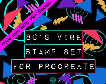 Procreate 80’s Vibe Stamp Brush Set, Procreate Stamps, Instant download, Procreate 80's stamps and brushes, Procreate brushes, 80's esthetic