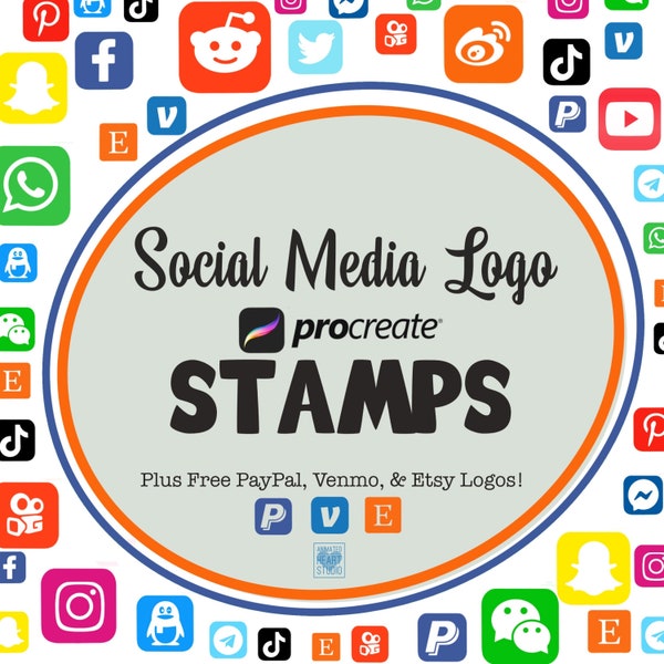 Procreate Social Media Icons, Logo Stamp Set, Social Media Icons, Social Media Brushes, Social Media Icons, Procreate Social Media Stamp