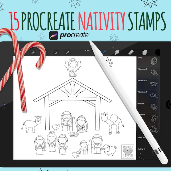 Procreate Nativity Stamps, Procreate Nativity Brush, Cute Nativity, Nativity Set, Procreate, Best Procreate Stamps, Best Procreate Brushes