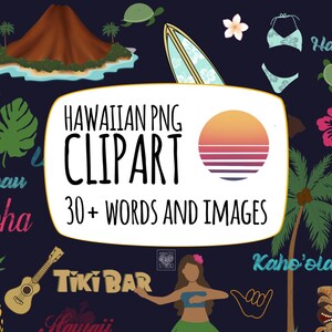 Hawaiian Png Clip Art, Hawaiian Clipart, tropical png, hula girl, tiki clip art, tiki png, tropical Clipart, flower png, palm tree clip art