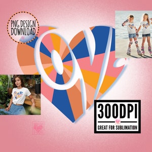 Hippie Love Heart PNG Heart Clip Art Sublimation Design Download retro Clipart, 70s design  heart png kids tshirt print ideas love heart