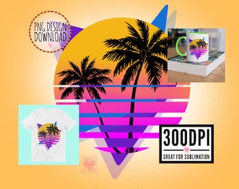 80’s Sunset Palms PNG, Sublimation ideas, 80’s Clip Art, sublimation design downloads, 80s neon Clipart, sunset png, 80’s fashion, neon png