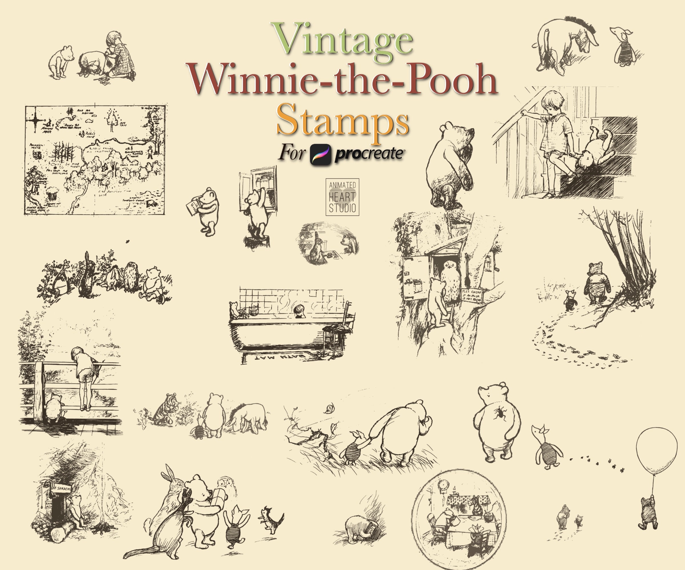 Winnie the Pooh Procreate Stamps Classic Winnie the Pooh Etsy UK