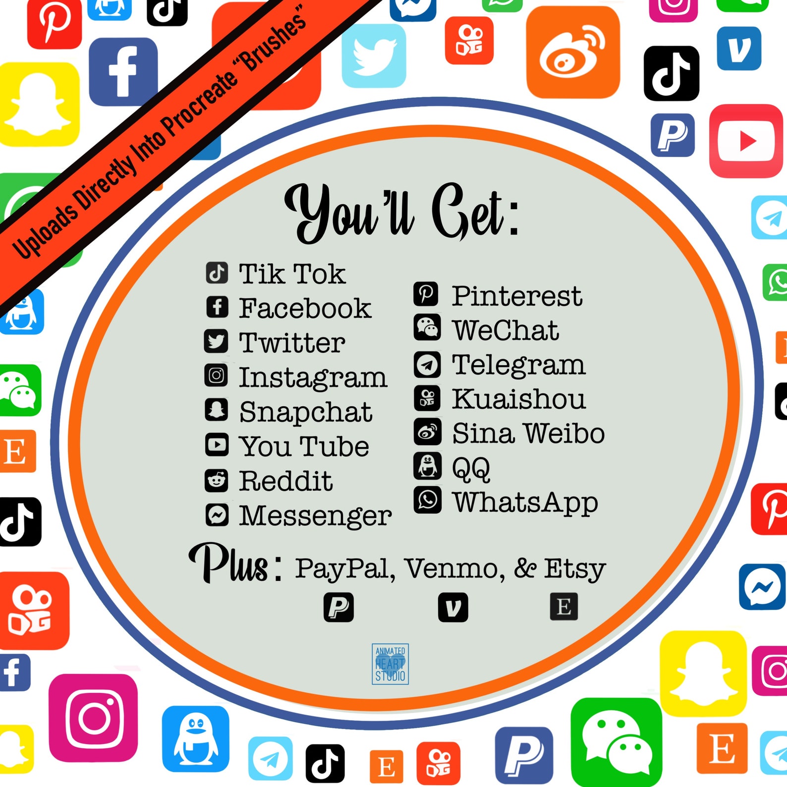 Procreate Social Media Icons, Logo Stamp Set, Social Media Icons