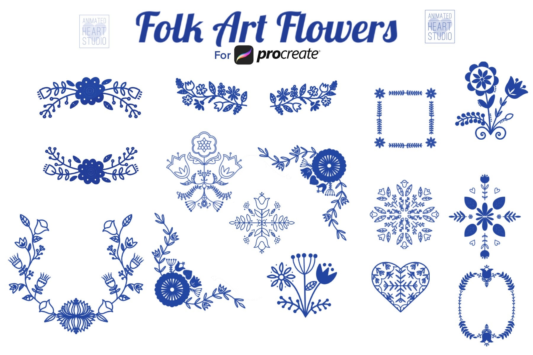 Procreate Folk Art Flowers, Stamps, Procreate Flower Stamps, Procreate ...