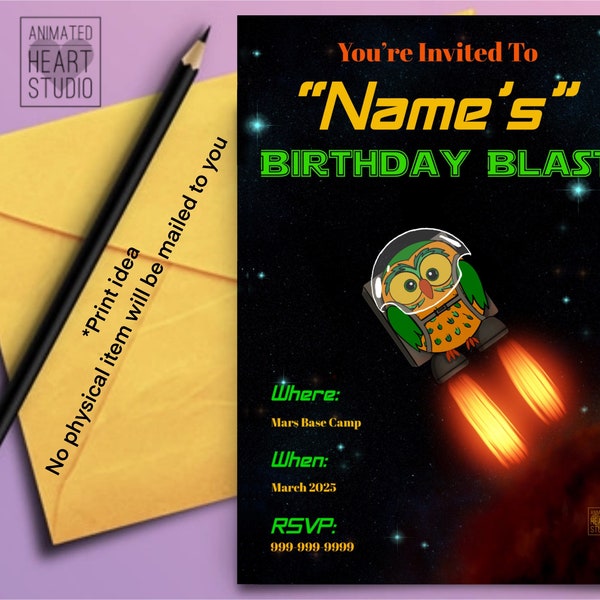 Personalized Printable and Sharable Space Owl Birthday Invitation, kids birthdays, birthday invite, custom invitations, personalized invite