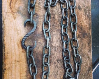 Hook & chain for cooking tripod, fire pit, grill, bbq.