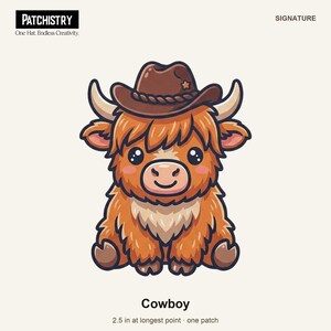 Regalo para amantes de los perros: Parche de vaca de las Tierras Altas para sombrero de vaquero, parche de 6,35 cm (2,5 pulgadas) con impresión UV y cierre de velcro para sombreros de camionero.