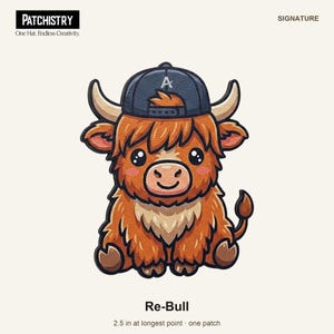 Funny Gift for Her — Re-Bull Highland Cow Hat Patch, UV-Printed 2.5" Hook and Loop Patch for Trucker Hats
