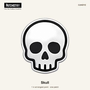 Skull Mini Hat Patch, 1-Inch UV-Printed Hook Back
