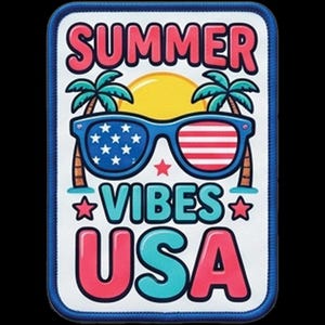 Patriotic Gift — Summer Vibes USA Hat Patch, UV-Printed 2.5" Hook and Loop Patch for Trucker Hats